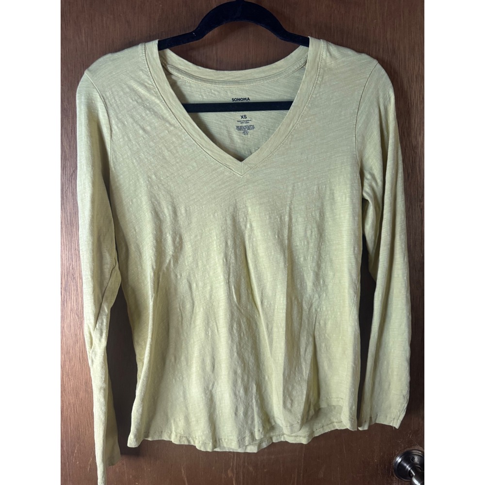 Sonoma Goods For Life Womens XS Yellow Long Sleeve Slub Knit Cotton Tee Shirt